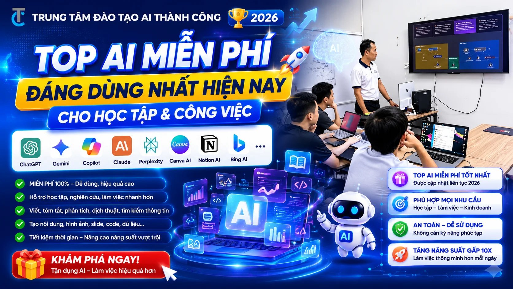 Top AI Miễn Phí Đáng Dùng Nhất Hiện Nay Cho Học Tập Và Công Việc