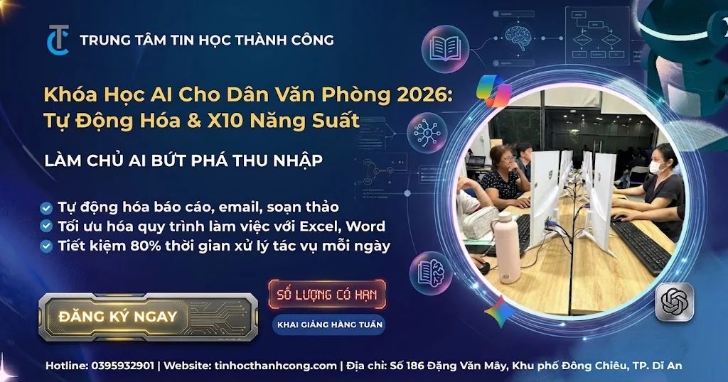 Khóa Học AI Cho Dân Văn Phòng 2026: Tự Động Hóa & X10 Năng Suất