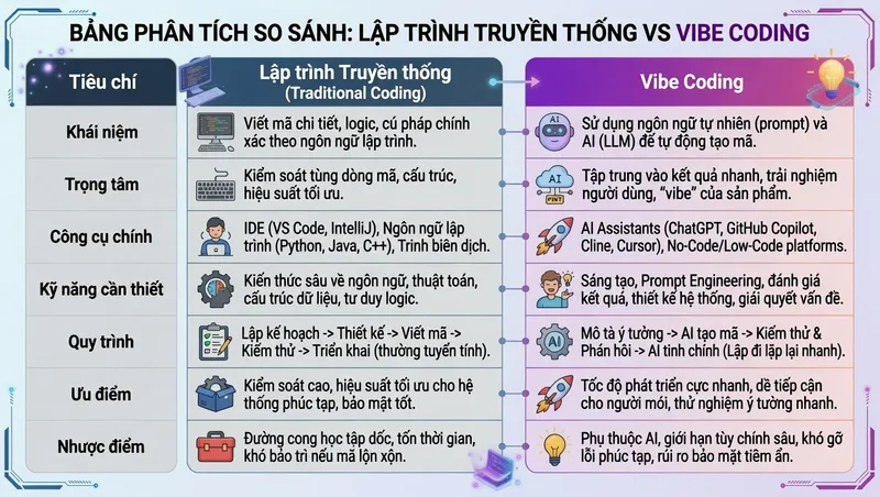 Bảng Phân Tích So Sánh Phương Pháp Lập Trình Truyền Thống Và Vibe Coding