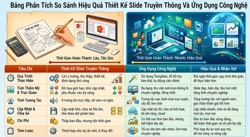 Bảng Phân Tích So Sánh Hiệu Quả Thiết Kế Slide Truyền Thống Và Ứng Dụng Công Nghệ