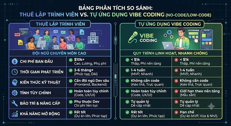 Bảng Phân Tích So Sánh Việc Thuê Lập Trình Viên Và Tự Ứng Dụng Vibe Coding