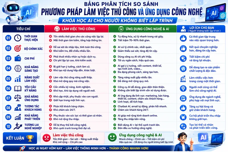 Bảng Phân Tích So Sánh Phương Pháp Làm Việc Thủ Công Và Ứng Dụng Công Nghệ Bảng Phân Tích So Sánh Phương Pháp Làm Việc Thủ Công Và Ứng Dụng Công Nghệ