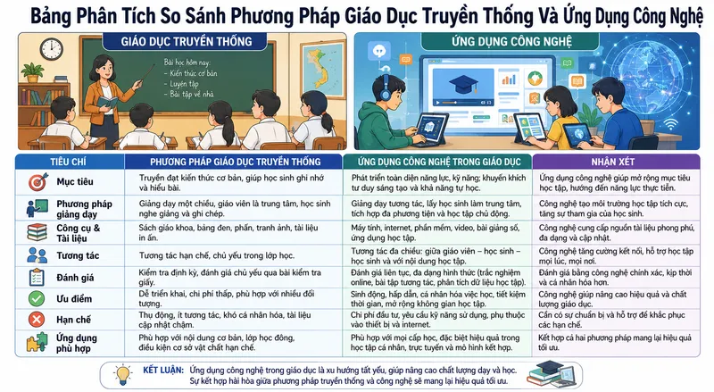 Bảng Phân Tích So Sánh Phương Pháp Giáo Dục Truyền Thống Và Ứng Dụng Công Nghệ