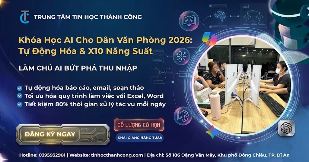 Khóa Học AI Cho Dân Văn Phòng 2026: Tự Động Hóa & X10 Năng Suất