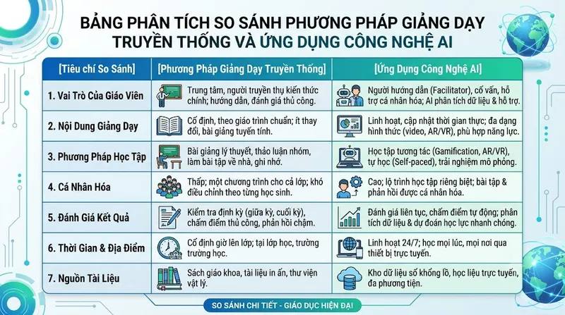 Bảng Phân Tích So Sánh Phương Pháp Giảng Dạy Truyền Thống Và Ứng Dụng Công Nghệ AI